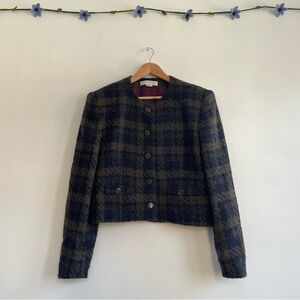 Vintage Wool Plaid Cropped Jacket